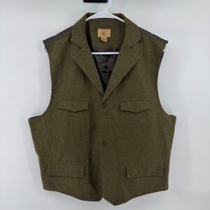 Men's Olive Wool Blend Vest - Classic Tailored Style